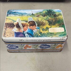 Vintage Decorative Tin Box with Floral Design